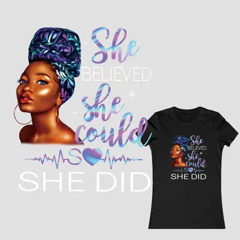1DB Afro Nők Vas Transfer Foltok, Ruházat, DIY Mosható Női póló hőátadás Szépség Termikus Ruhát Matrica
