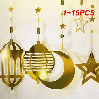 1~15PCS Eid Mubarak Arany Zászló Dekoráció, Hold, Csillag, Fény Garland Ramadan Kareem Dekoráció 2023 Haza az Iszlám Muszlim Fél