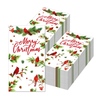20X Boldog Karácsonyt Madár Állatok Hosszú Papír Szalvéták Boldog Új Évet Baba Szövetek Szülinapi házibuli Eldobható Evőeszközök Papír