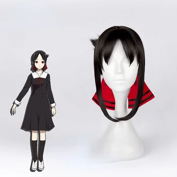 35cm Magas Kaguya Shinomiya Minőségi Anime Kaguya-sama: a Szerelem Háború Cosplay paróka Halloween lány paróka,Fekete Fiber paróka szintetikus