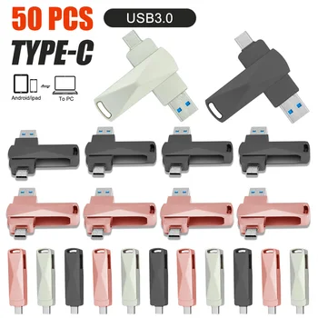 50pcs/sok USB 3.0 Flash Drive128G Dual-port pendrive-64G ssd USB Flash Meghajtó 32G Forgatás Fém pendrive egyedi logó