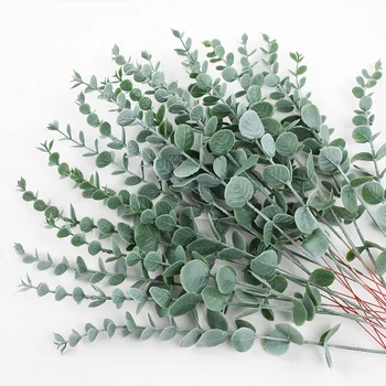 6db Mesterséges Eukaliptusz Levelek Zöld Hamis Növény Ágai lakodalom Otthon Kert kerti Asztal Dekoráció Koszorú