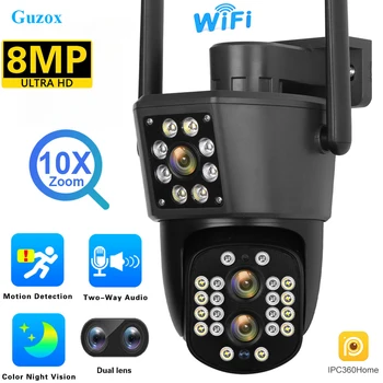 8MP 4K HD Vízálló Kültéri WiFi Biztonsági Kamera 10X Zoom 360° PTZ Kettős Képernyő Automatikus Követés, 2-utas Audio CCTV Kamera