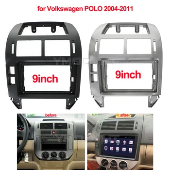 9inch autórádió Fascia a Volkswagen POLO 2004-2008 2009 2010 2011 DVD Sztereó keret Panel Szerelés Dash Telepítés Előlap