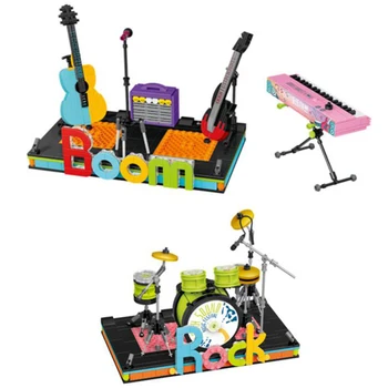 A Rock and roll Hangszerek mini blokk dobfelszerelést gitár elektronikus orgona modell épület tégla oktatási játékok, ajándékok