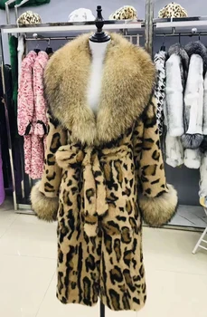A nők Valódi nyúlszőr leopárd mintás Kabát, Róka, Hajtóka, mint a Természetes Bőr Valódi Szőrme Hosszú Kabát Téli Kabát