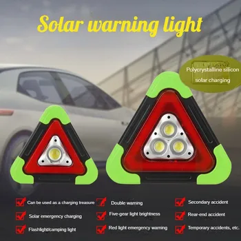 Autó Állvány Figyelmeztető Lámpa LED-es Napelemes Töltő Autós Biztonsági Fényvisszaverő Háromszög vészvilágítás Dolgozik Fény