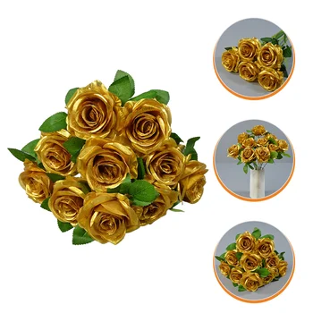 Dekor Asztal Rose Arany Virág, Rózsa Mesterséges Szára Hamis Csokor Étkezési Központi Virágok, Dekoráció, Selyem