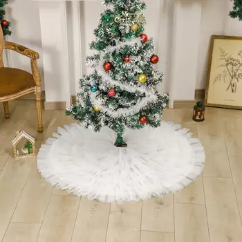 Dekoratív karácsonyfa Szoknya, Fehér Tüll karácsonyfa Szoknya Elegáns Holiday Beltéri Dekoráció Karácsonyi 78/90cm Kör