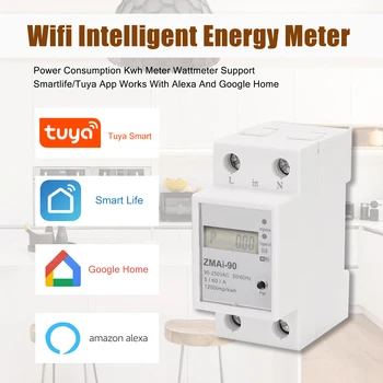 Egyfázisú Din Sín Wifi Intelligens Energia-Mérő Energiafogyasztás Kwh Méter Wattmeter Támogatás Smartlife/Tuya App Alexa, A Google Haza