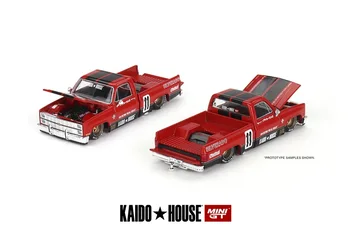 Elővételes Kaido Házban x MINI GT Silverado Pickup-KAIDO V1 Piros #11 Die-Cast Autó Modell Gyűjtemény Miniatűr