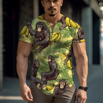 Férfi Majom 2d Nyomtatás póló Divat az Egyszerű T-shirt Sport Fitness póló Nyári Laza Alkalmi, Rövid ujjú