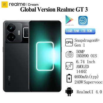 Globális Verzió Realme GT 3 Snapdragon 8+ Gen1 16GB RAM, 1 tb-os ROM 4600 mAh 240W SUPERVOOC 6.74