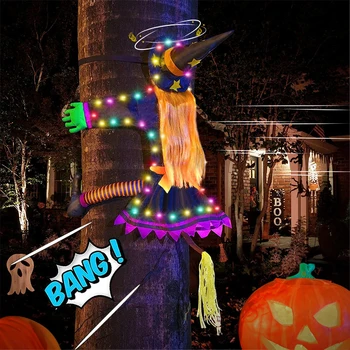 Halloween Összeomlik Boszorkány A Fa Dekoráció Tündér fényfüzér Kültéri Kertben Veranda Ajtó, Fal Party Dekoráció