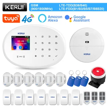KERUI Riasztó Készlet 4G GSM WIFI Tuya Smart Home Riasztó Működik Alexa, a Google Asszisztens Biztonsági Kamera Ajtó Szenzor, Sziréna