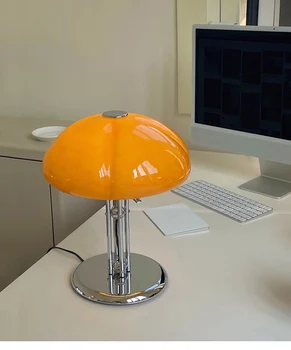 Középkori Bauhaus gomba asztali lámpa olasz tanulmány tervező Sütőtök, narancs üveg retro hálószoba éjjeli lámpa
