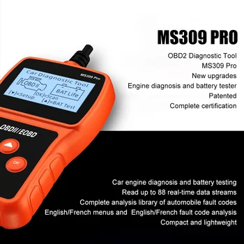 MS309 Pro Akkumulátor Teszter Autó Hibája Érzékelő OBD2 EOBD Szkenner Kód Olvasó Auto Motor Diagnosztikai Vizsgálat Eszköz a Multi-nyelv