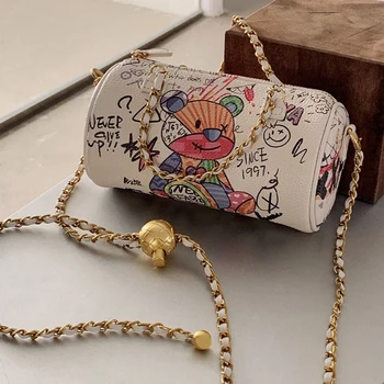 Medve Graffiti Hölgy S Lánc Mobiltelefon Váll táska Egyszerű Kis Négyzet Táska Női Luxus Designer Táskák a Nők