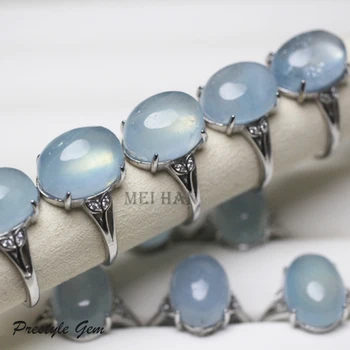 Meihan Nagykereskedelmi Természetes Akvamarin Drágakő Ovális Gyöngyök Állítható Gyűrű Női Ékszerek Készítése Ajándék