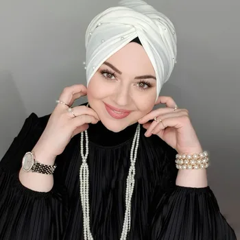 Muszlim Gyöngy Fehér Modális Hidzsáb Divat Undercap Abaya Hijabs A Nő Abayas Jersey Fejét, Sál, Ruha Nők Turbánt, A Turbán, Sapka
