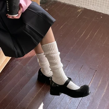 Női Fehér Fekete Pamut Kompressziós Kötés Térd Magas, Hosszú Zokni Őszi Téli Termál Japán Iskolás Lány Legénység Harisnya