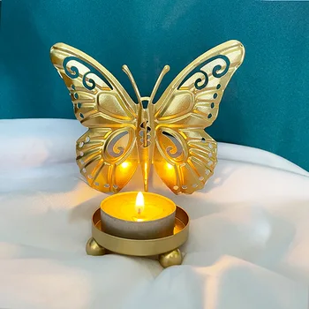 Pillangó Gyertyatartó Vas gyertyatartók Romantikus Esküvői Asztal Dekoráció Mini Európai Stílusú Szülinapi Buli lakberendezés