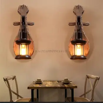 Retro nosztalgia Fa fali lámpa Ipari stílusú Beltéri Haza LED Dekoráció, lámpatestek, A Loft Kávézó Bár Hálószoba Éjjeli