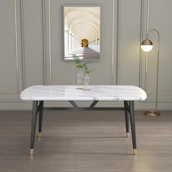 Szögletes Luxus Étkező Asztal Skandináv Fehér Modern Fém Lábak Vízálló Dohányzóasztal Nappali Magas Muebles De Cocina Bútorok