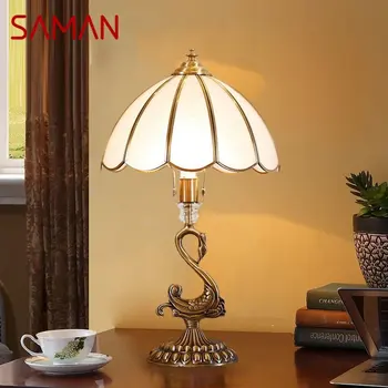 SÁMÁN Modern Hattyú Réz asztali Lámpa LED Kreatív Retro Bronz Üveg asztali Lámpa Otthoni Nappali, Hálószoba Tanulmány Dekoráció
