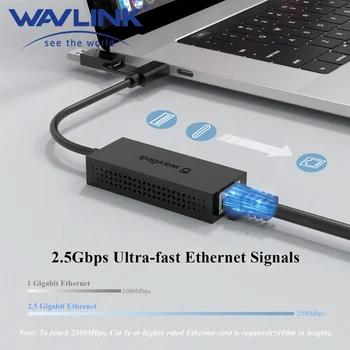 WAVLINK USB-C, USB-EGY 2.5 Gigabit Ethernet-Adapter 2-in-1 USB 3.2 Hordozható RJ45 LAN Konverter Microsoft Windows, Mac OS