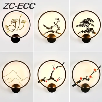 ZC-ECC Modern Fali Lámpa Kínai stílusú Oltár elé, Nappali, Hálószoba Éjjeli Gyertyatartó Lámpa Kerek Vas fali lámpa, lakberendezés Mérkőzések