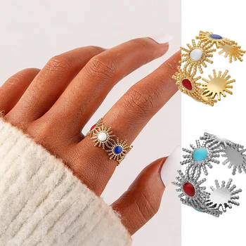 Évjárat Többszínű Zománc Gyűrűk, a Nők Valódi Aranyozott Rakható Rozsdamentes Acél Nap Megnyitása Gyűrű Divat Ékszerek Fél Ajándék