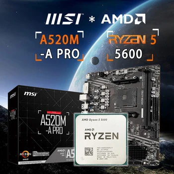 Új AMD Ryzen 5 5600 R5 5600 CPU+MSI A520M-EGY PRO Micro ATX AMD A520 DDR4 M. 2 USB3.2 STAT 3.0 64G SSD Socket Alaplap AM4