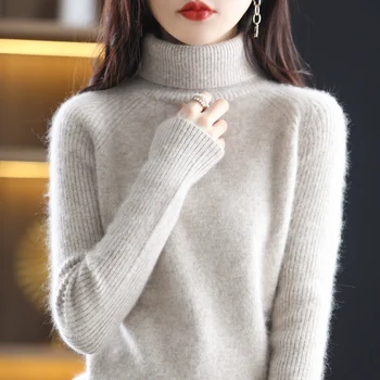 Őszi-téli új 100% - os mink bársony női pulóver garbós kötött pulóver divat puha meleg egyszínű top koreai verzió